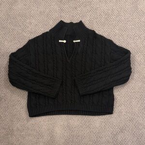 Black Cable Knit Cropped Women's Sweater